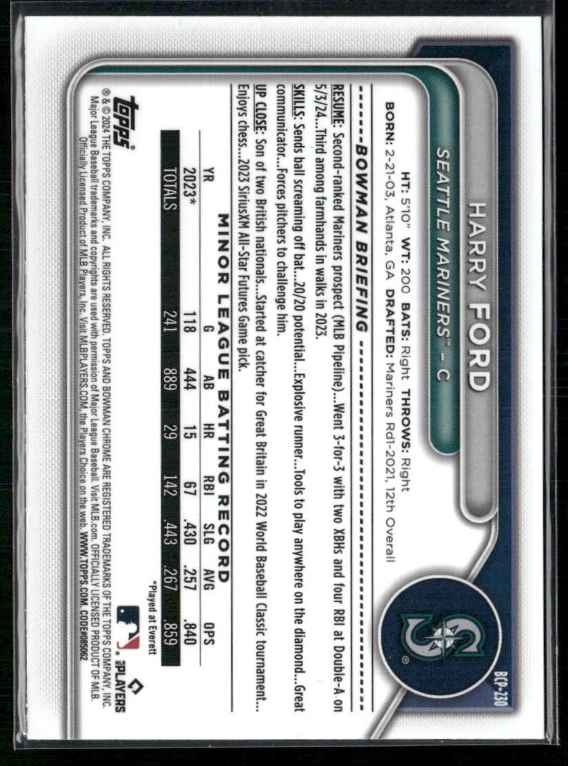 2024 Bowman Chrome #BCP-230 Harry Ford Prospects Purple Refractors #/250