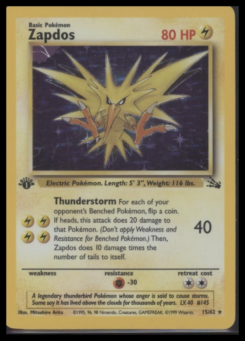 Zapdos (15) Fossil #15/62 - 1st Edition Holo Error