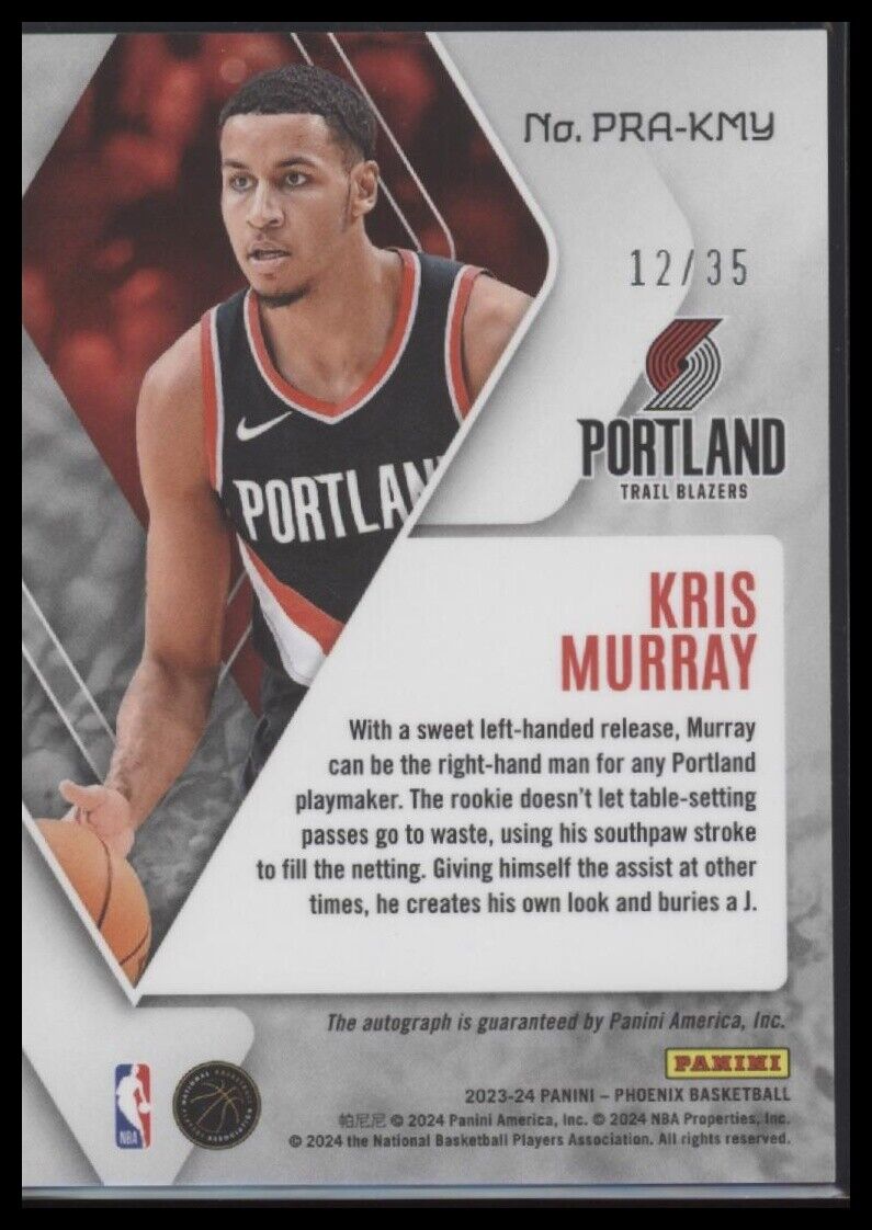 2023-24 Panini Phoenix Kris Murray Autograph /35 Portland Trail Blazers