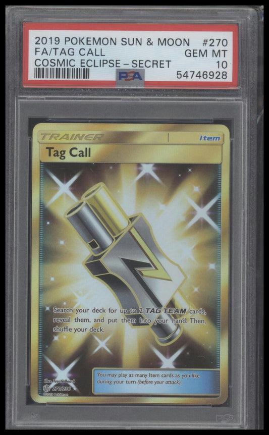 2019 Pokemon Sun & Moon Cosmic Eclipse #270 Fa/Tag Call Secret PSA 10