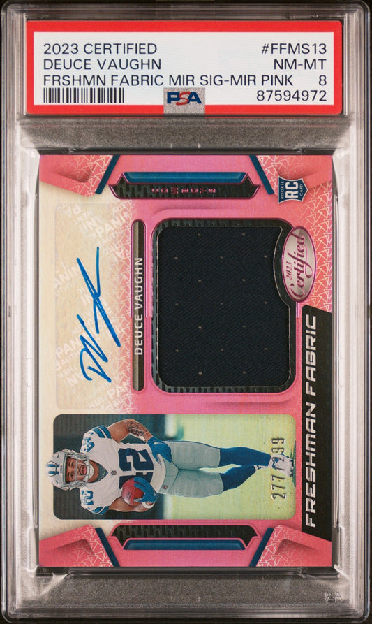 Deuce Vaughn 2023 Panini Certified Freshman Fabric Mirror Signature PSA 8