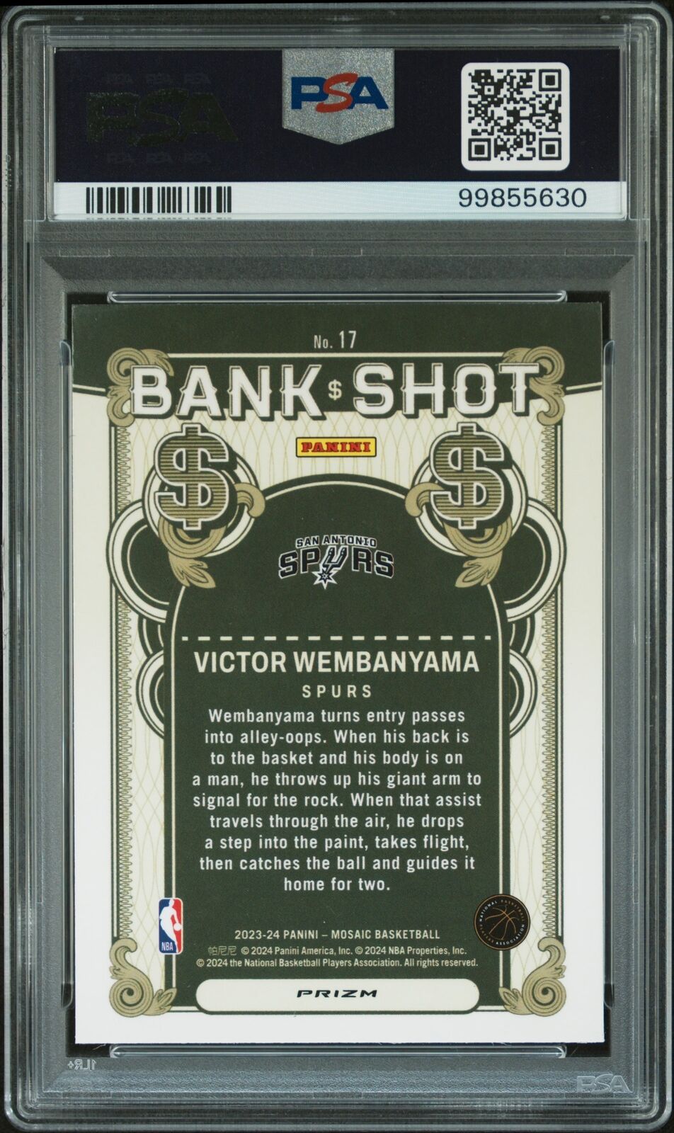 2023 Panini Mosaic Bank Shot #17 Victor Wembanyama Bank Shot-Mosaic PSA 10