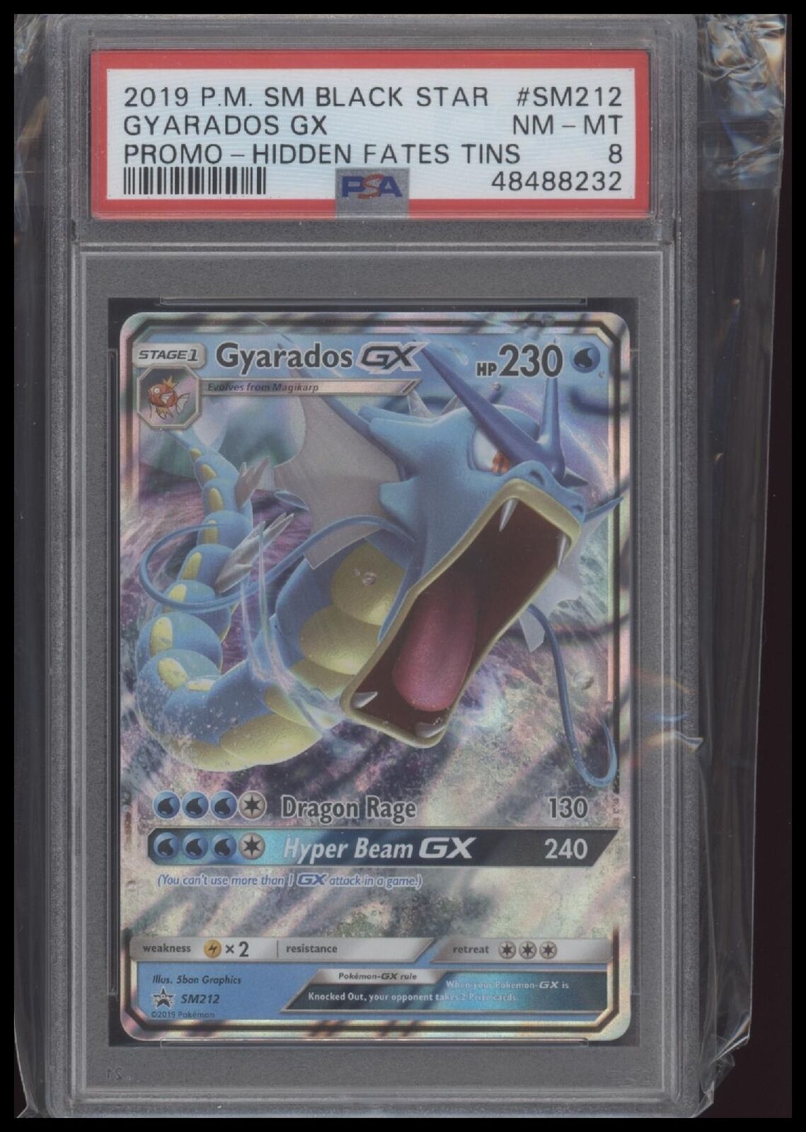 2019 Pokemon Sm Black Star Promo #SM212 Gyarados Gx-Hidden Fates Tins PSA 8