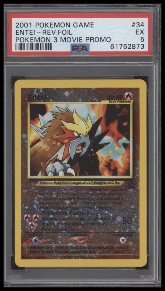 Entei-Rev.Foil 2001 Pokemon Game Movie #34 Pokemon 3 Movie Promo PSA 5