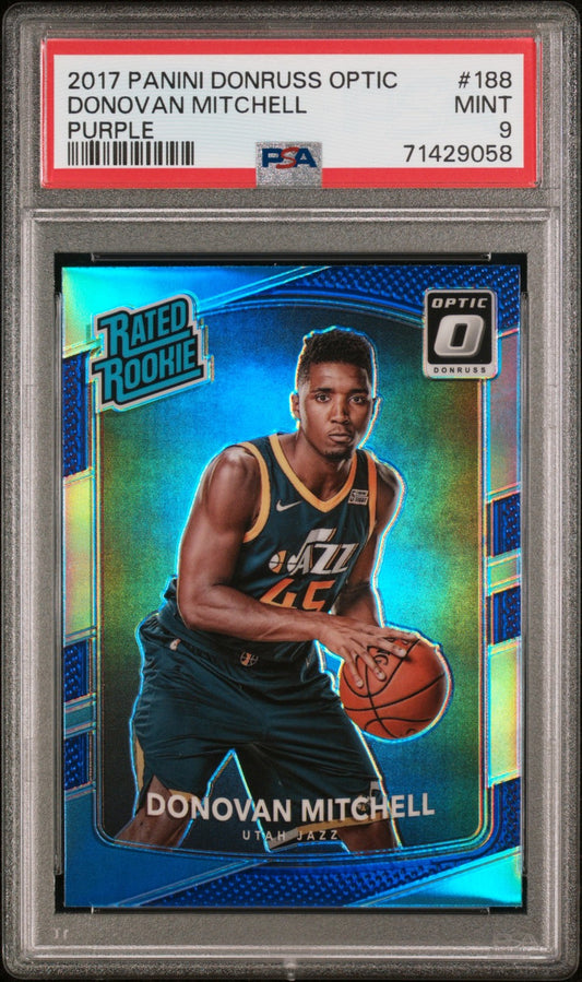 Donovan Mitchell 2017 Panini Donruss Optic #188 Purple PSA 9