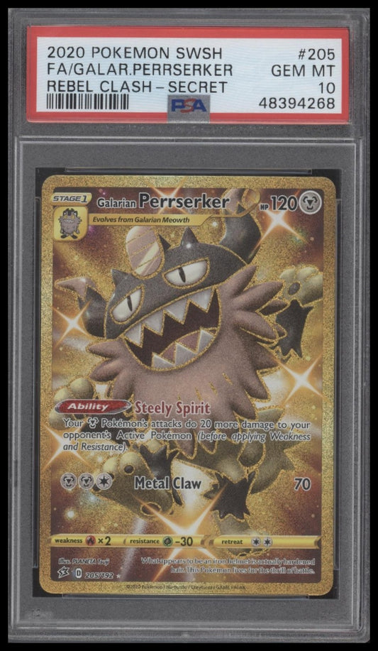 Galarian Perrserker 2020 Pokemon #205 Rebel Clash-Secret-Fa PSA 10