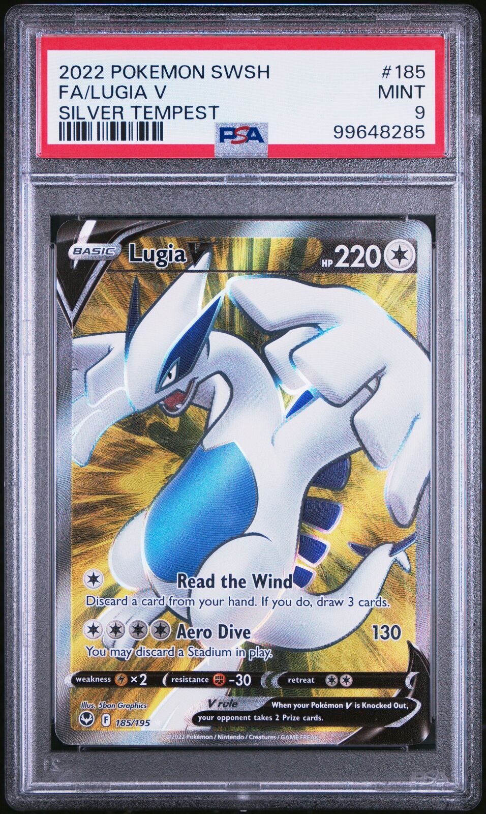 2022 Pokemon Sword & Shield Silver Tempest #185 Fa/Lugia V Silver Tempest PSA 9