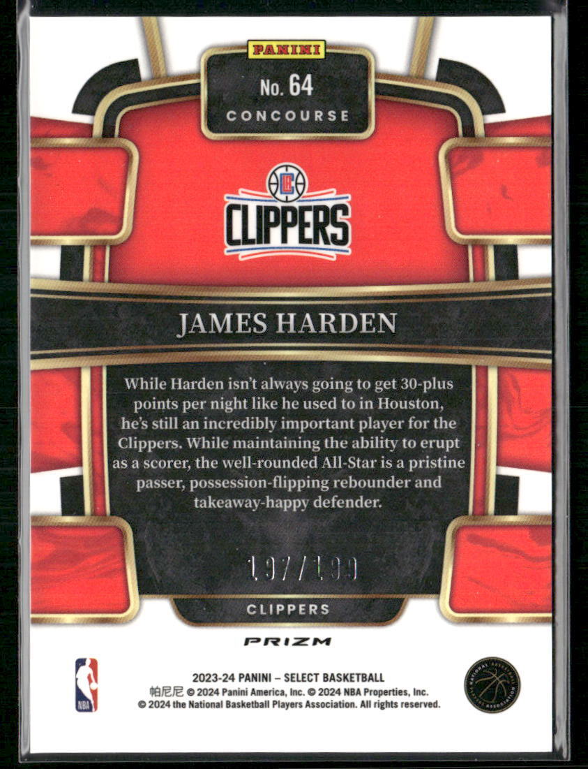 2023-24 Panini Select #64 James Harden Red Prizms #/199