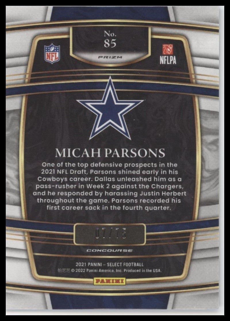 Micah Parsons 2021 Panini Select #85 Purple Prizm #/75