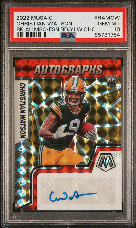 Christian Watson 2022 Panini Mosaic Rookie Autograph Mosaic  PSA 10