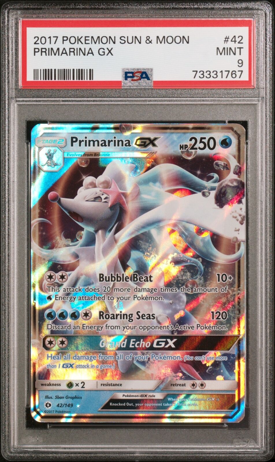 2017 Pokemon Sun & Moon #42 Primarina Gx PSA 9