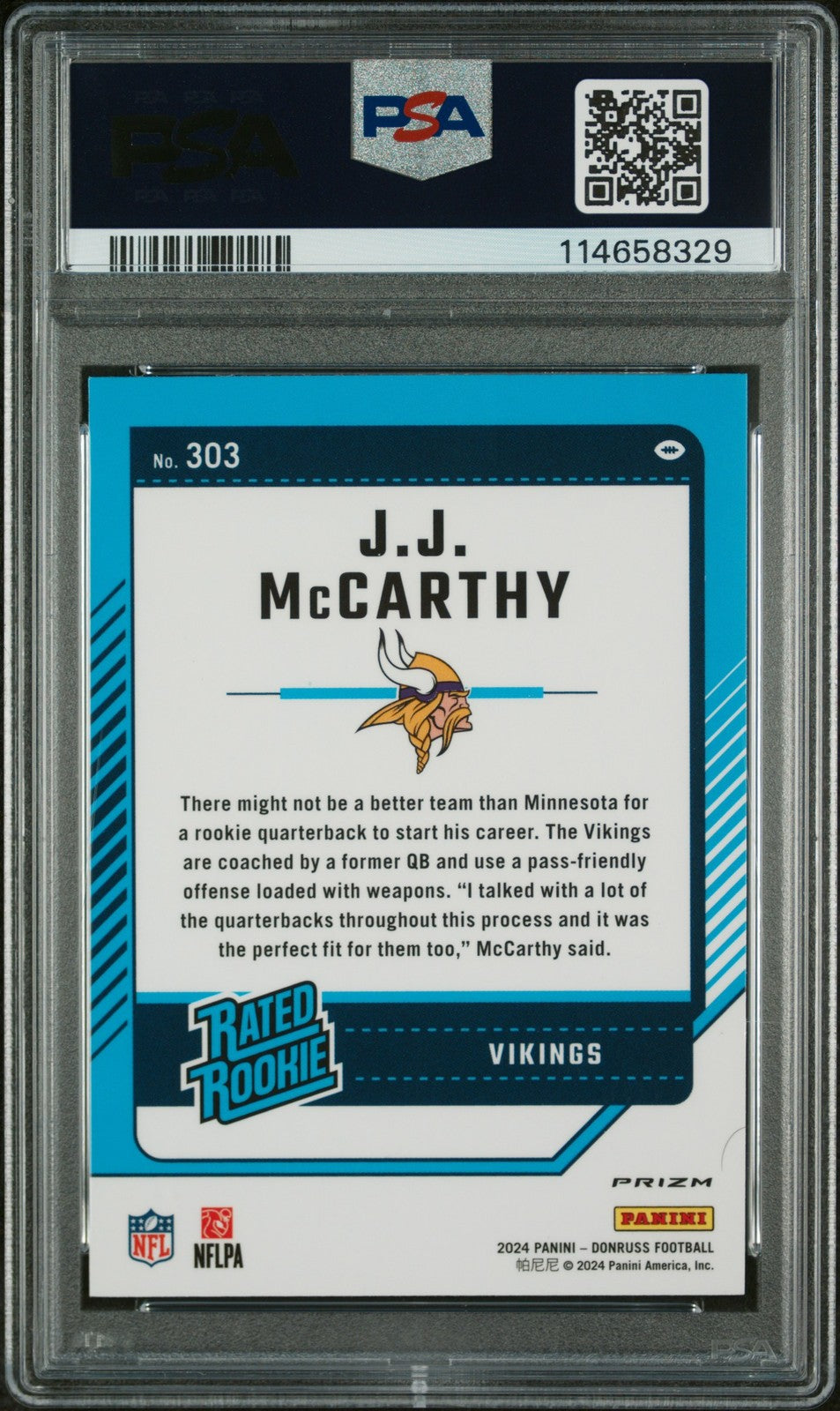 Jj Mccarthy 2024 Panini Donruss #303 Optic Preview-Pink PSA 9
