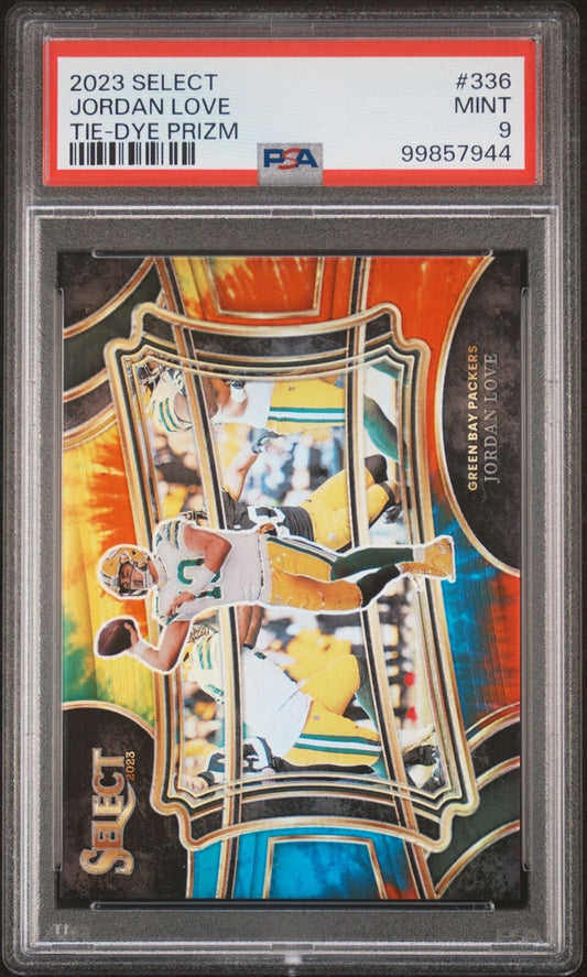 2023 Panini Select #336 Jordan Love Tie-Dye Prizm PSA 9