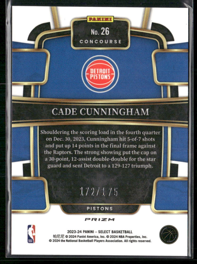 2023-24 Panini Select #26 Cade Cunningham Maroon Prizms #/175