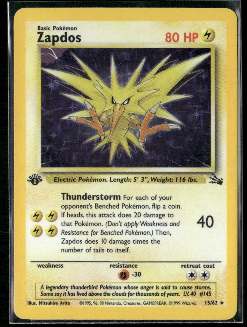 Zapdos (15) Fossil #15/62 - 1st Edition - Holo Error