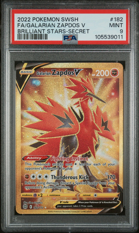 Fa/Galarian Zapdos V 2022 Pokemon Brilliant Stars-Secret PSA 9