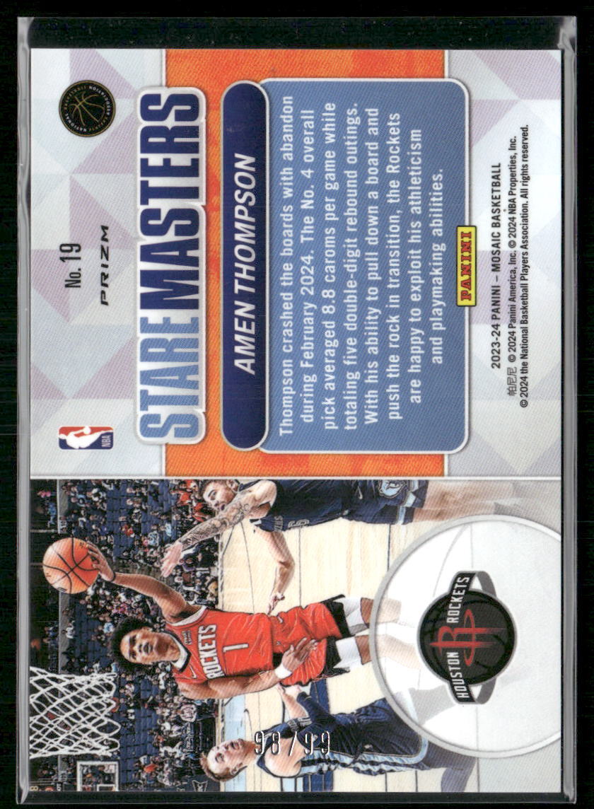 2023-24 Panini Mosaic #19 Amen Thompson Stare Masters Mosaic Purple #/99