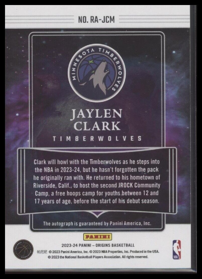 2023-24 Panini Origins #RA-JCM Jaylen Clark Rookie Autographs