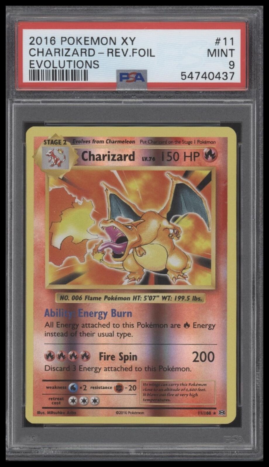 2016 Pokemon Xy Evolutions #11 Charizard-Rev.Foil Evolutions PSA 9