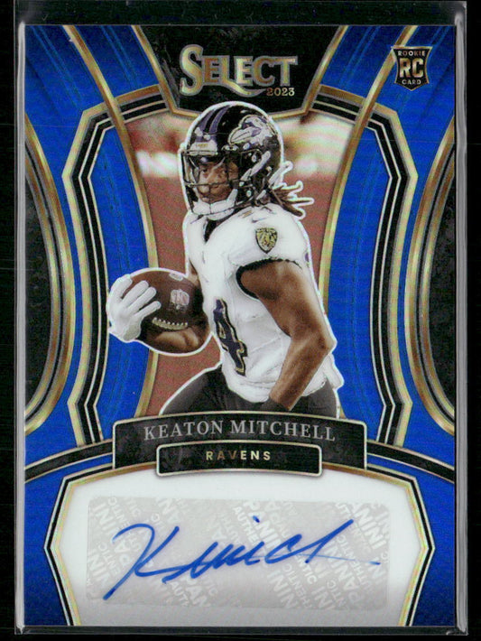 2023 Panini Select #RSI-KMI Keaton Mitchell Rookie Signatures Blue Prizm #/99