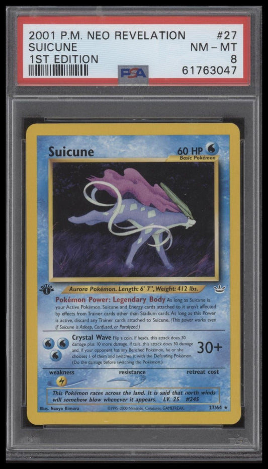 Suicune 2001 Pokemon Neo Revelation 1st Edition #27 1st Edition PSA 8