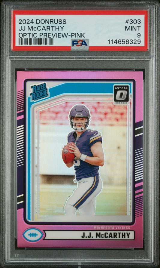 Jj Mccarthy 2024 Panini Donruss #303 Optic Preview-Pink PSA 9