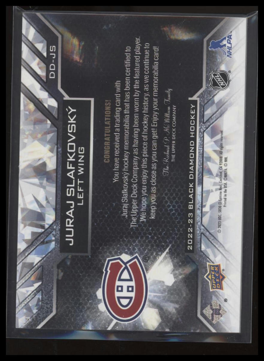 2022-23 Upper Deck Black Diamond #DD-JS Juraj Slafkovsky Diamond Debut Relics