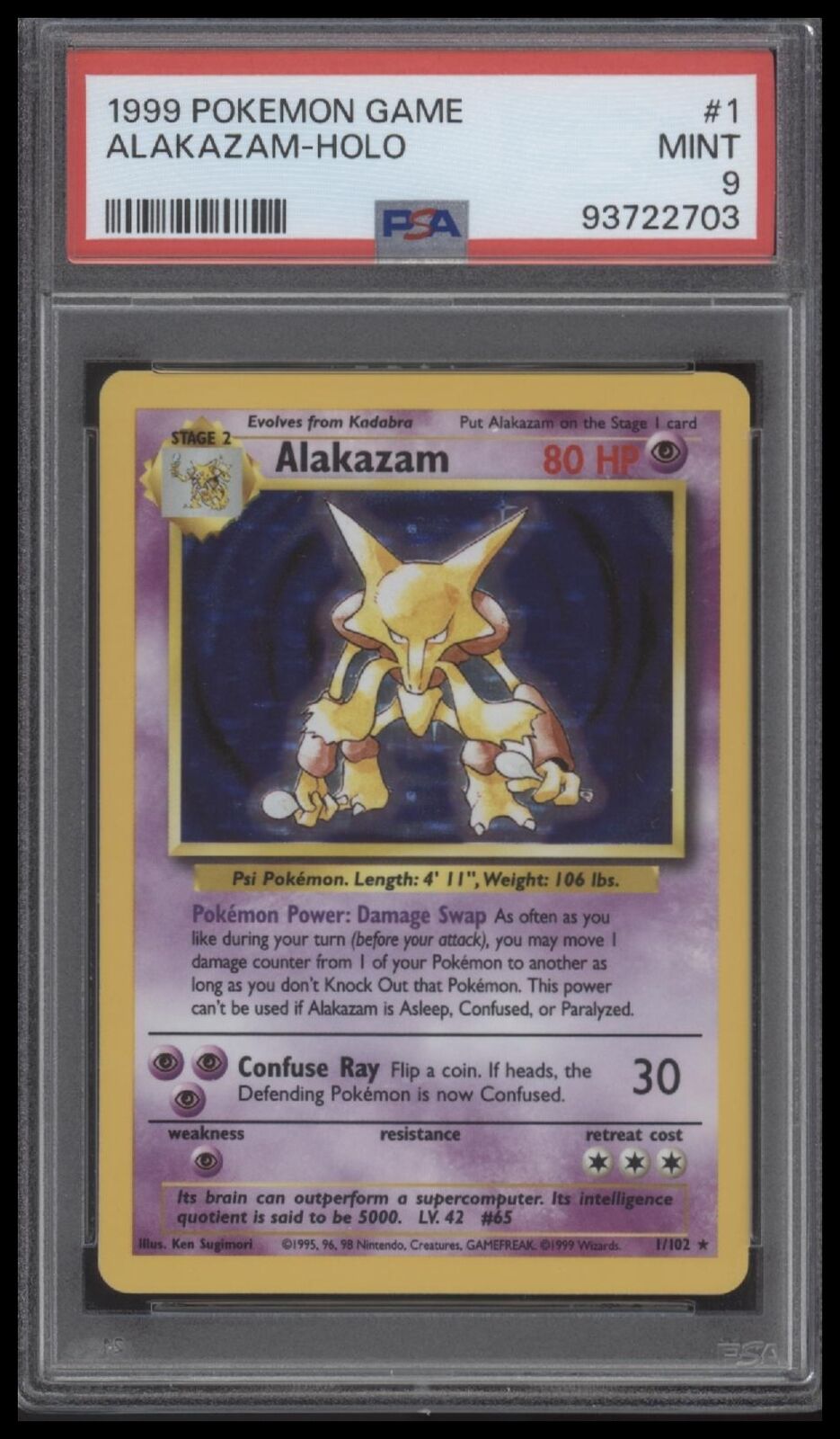 1999 Pokemon Game #1 Alakazam-Holo PSA 9