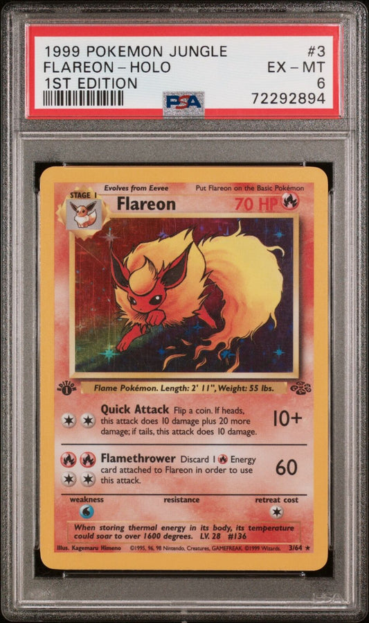 1999 Pokemon Jungle #3 Flareon-Holo 1st Edition PSA 6