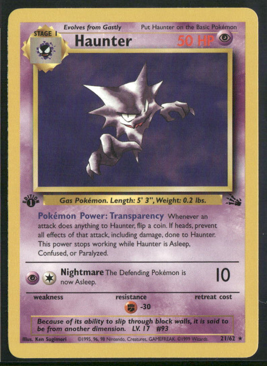 Pokemon Fossil #21/62 Haunter 1st Edition
