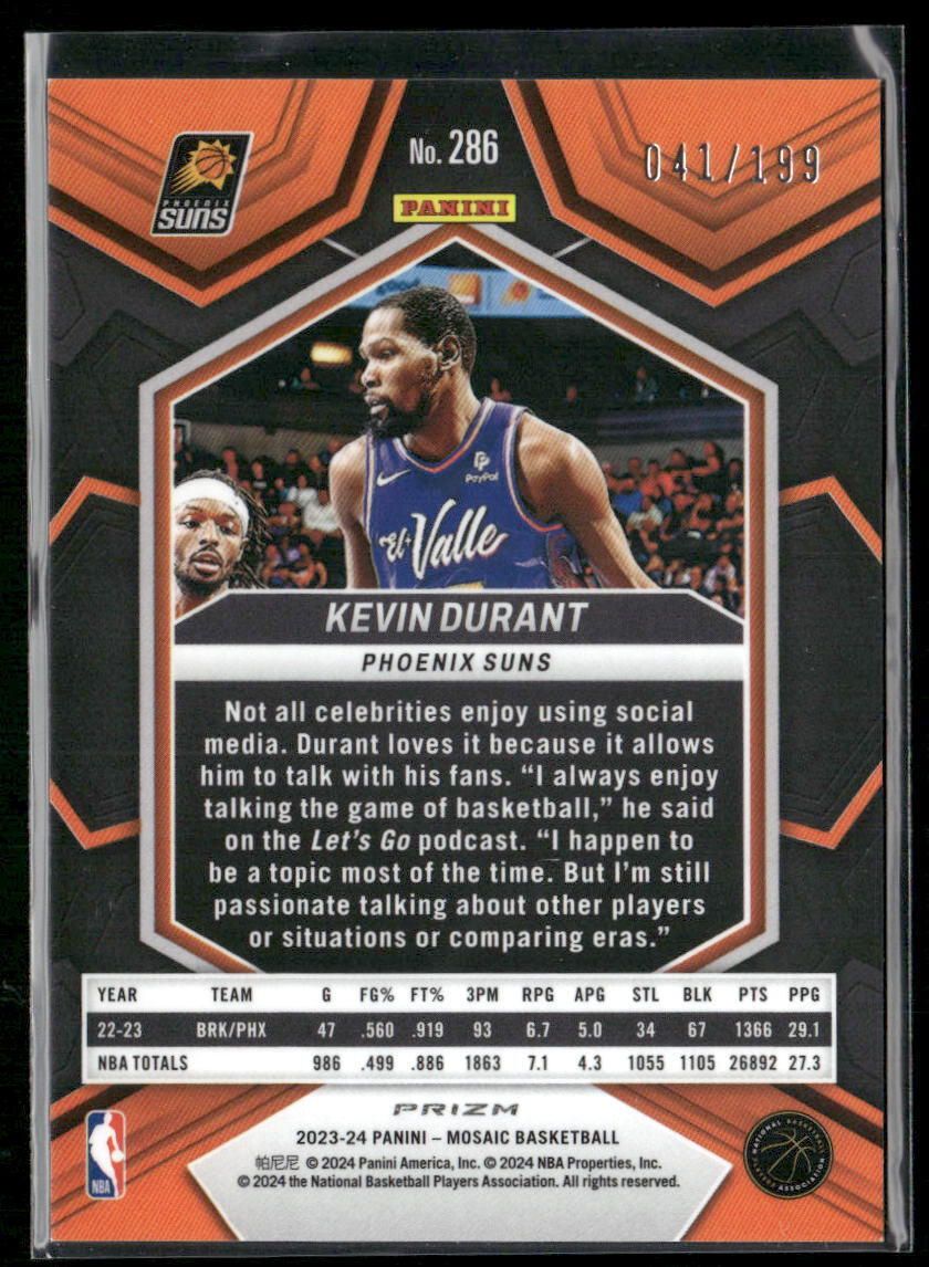 2023-24 Panini Mosaic #286 Kevin Durant Blue #/199
