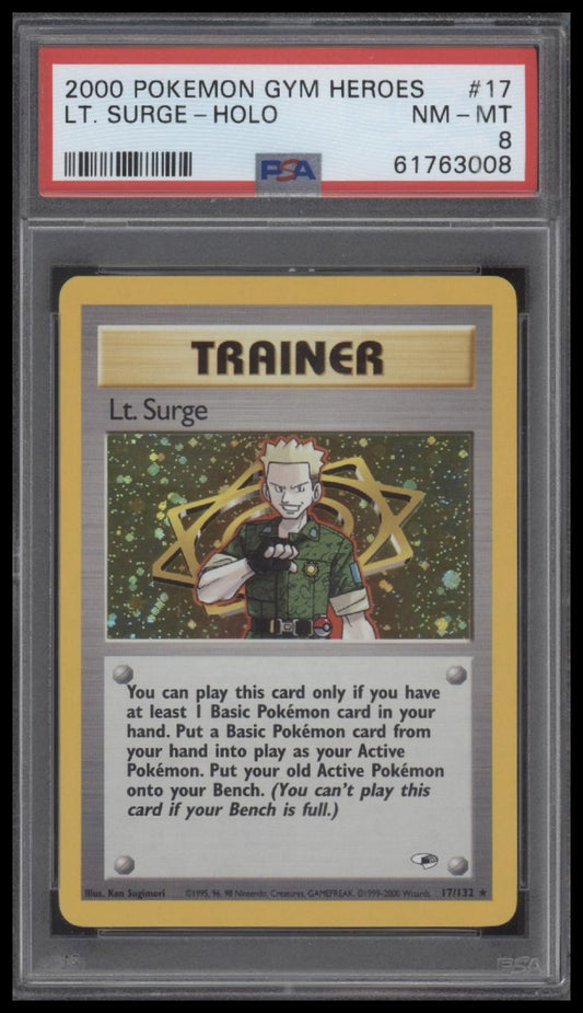 Lt. Surge-Holo 2000 Pokemon Gym Heroes #17 PSA 8