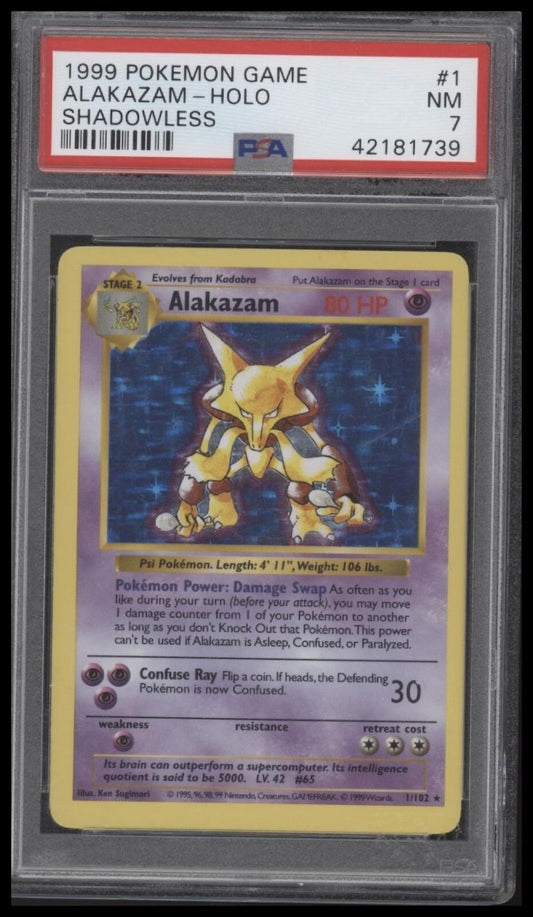 1999 Pokemon Game #1 Alakazam-Holo Shadowless PSA 7