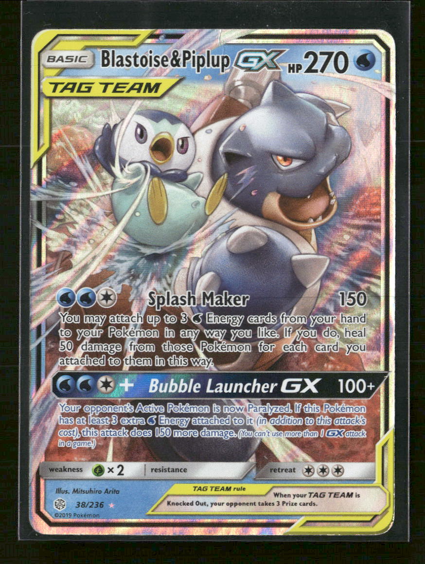 SM - Cosmic Eclipse Blastoise & Piplup GX #38/236 Damaged