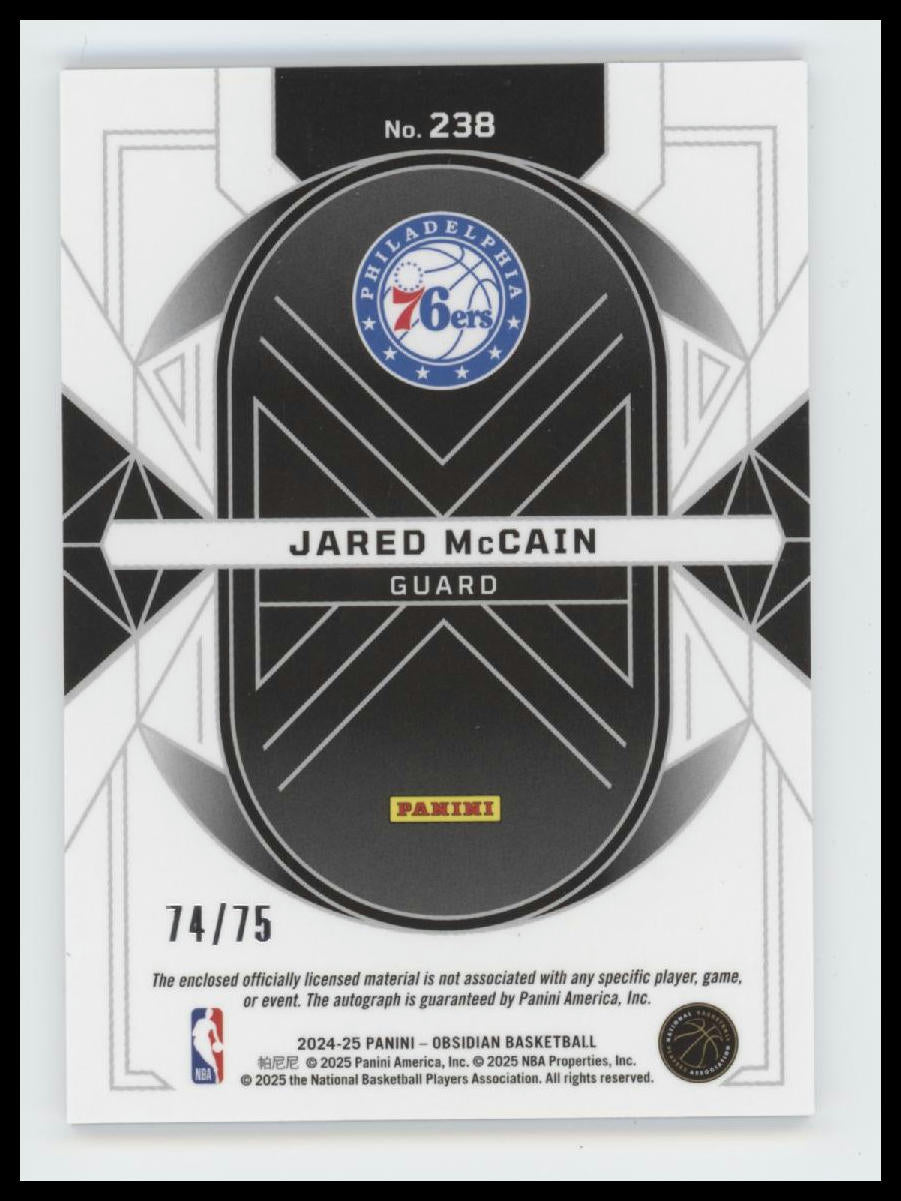 2024-25 Panini Obsidian Electric Etch Purple Flood Jared McCain #/75 Auto #238