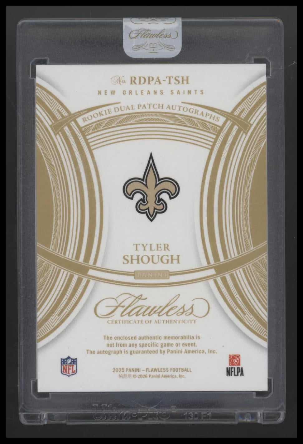 2025 Panini Flawless Rookie Dual Patch Auto Silver Tyler Shough #/20 #RDPA-TSH