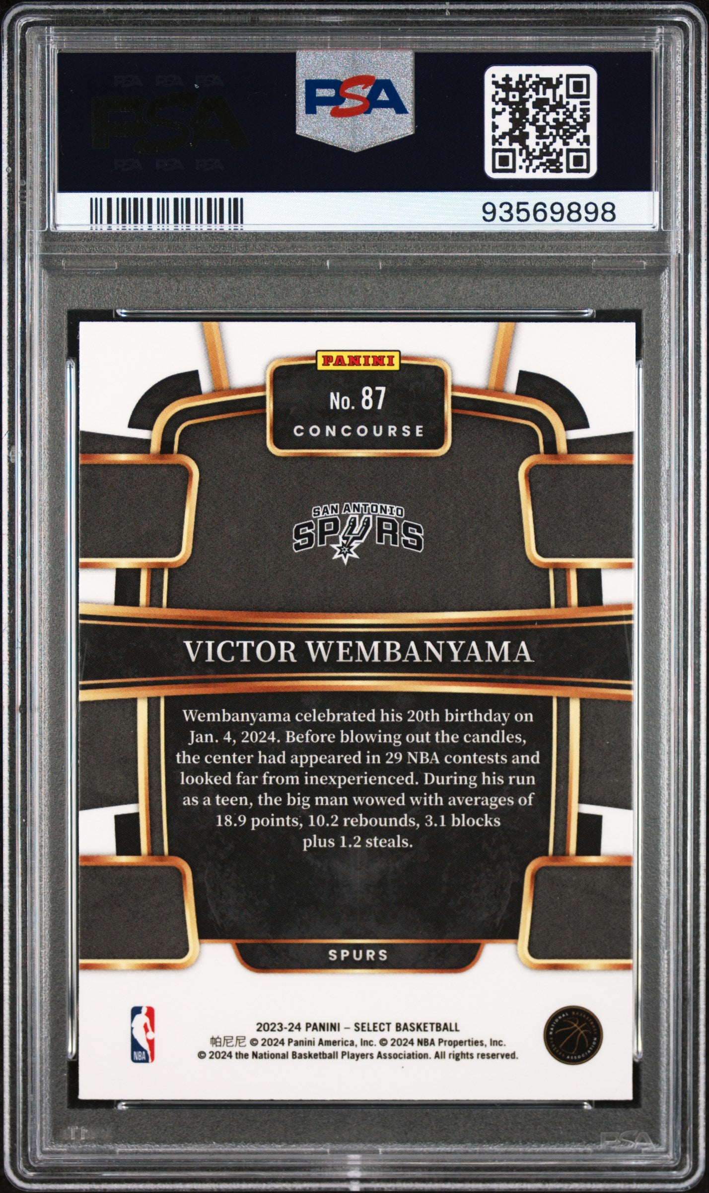 2023 Panini Select Blue Victor Wembanyama 9 PSA #87