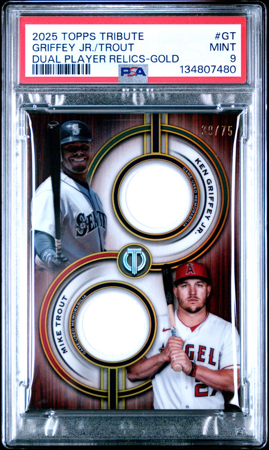 2025 Topps Tribute Dual-Player Dual Relics-Gold Griffey Jr./Trout 9 PSA #GT