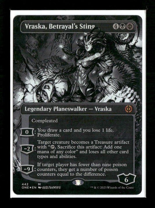 Phyrex AWBO Vraska, Betrayal's Sting (Borderless) (Step-and-Compleat Foil) #442
