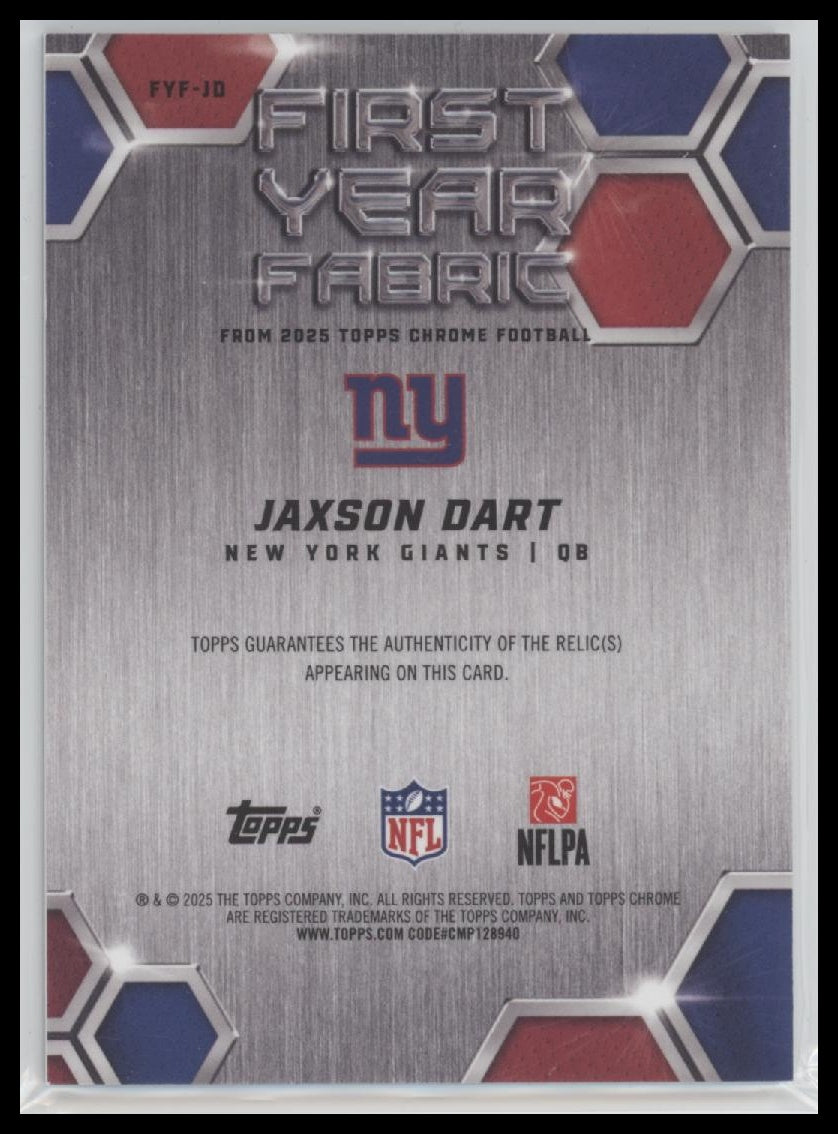 2025 Topps Chrome First Year Fabric Jaxson Dart #FYF-JD