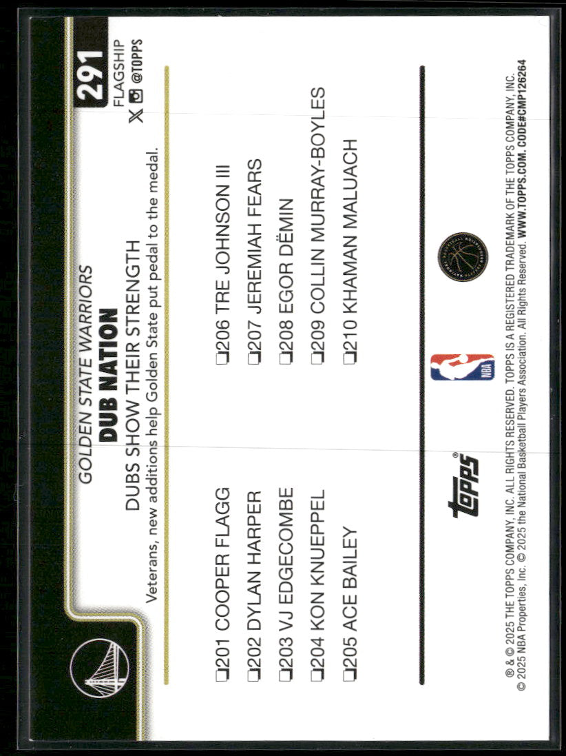 2025-26 Topps Blackout FlashDrop Dubs Nation: Dubs Show Their Strength #/50 #291