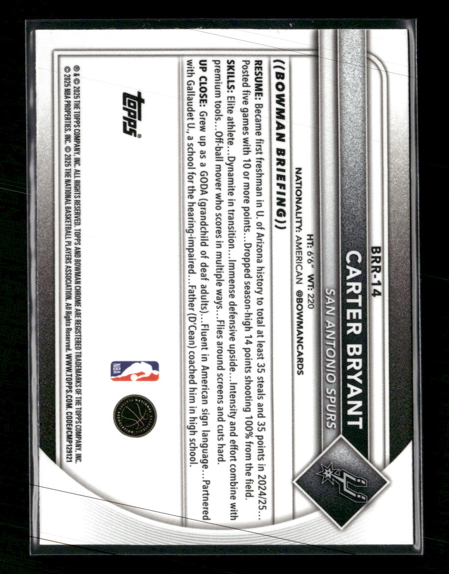 2025-26 Bowman Chrome Rookie Red RC Logo Carter Bryant #BRR-14