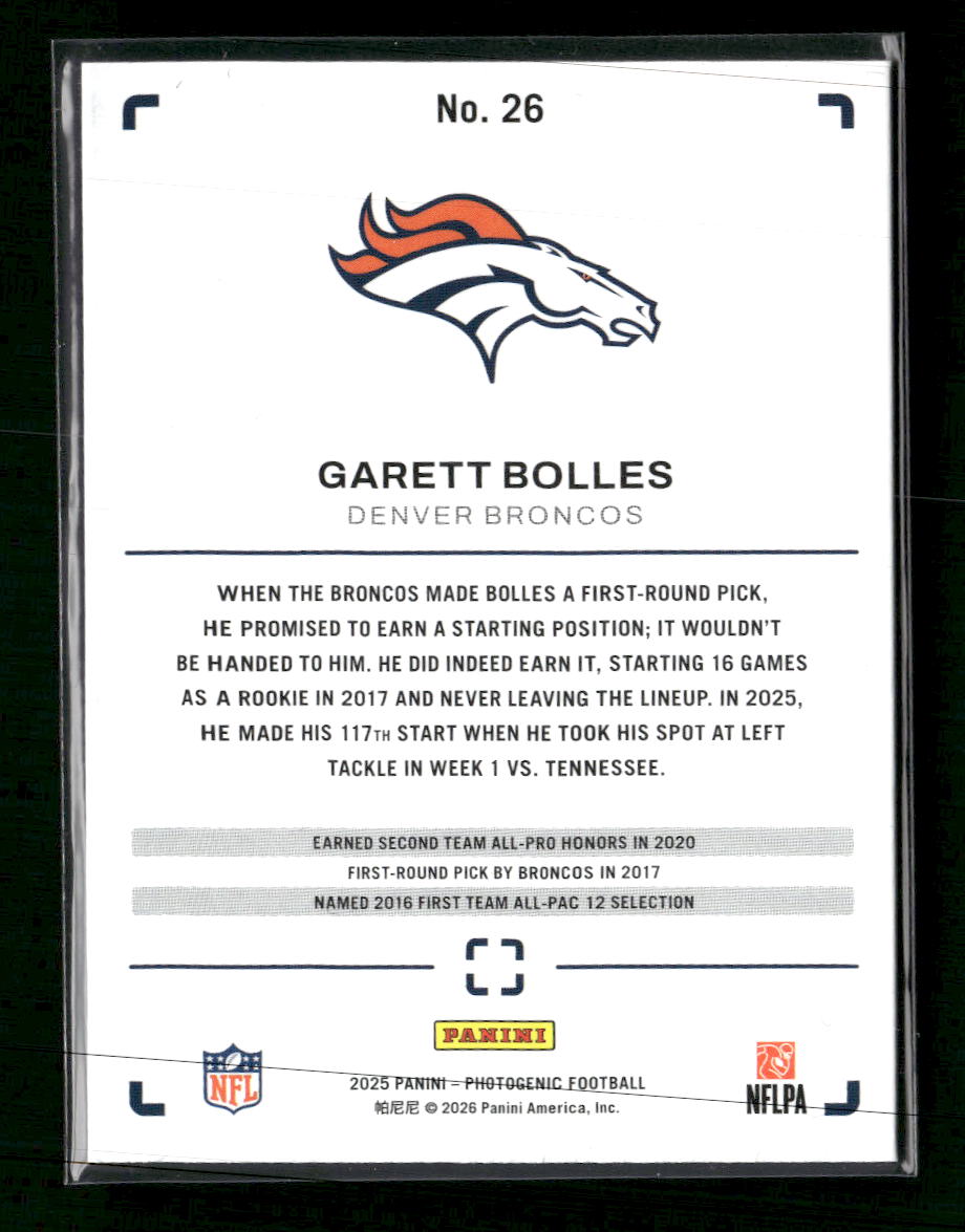2025 Panini Photogenic Red Garett Bolles #/125 #26