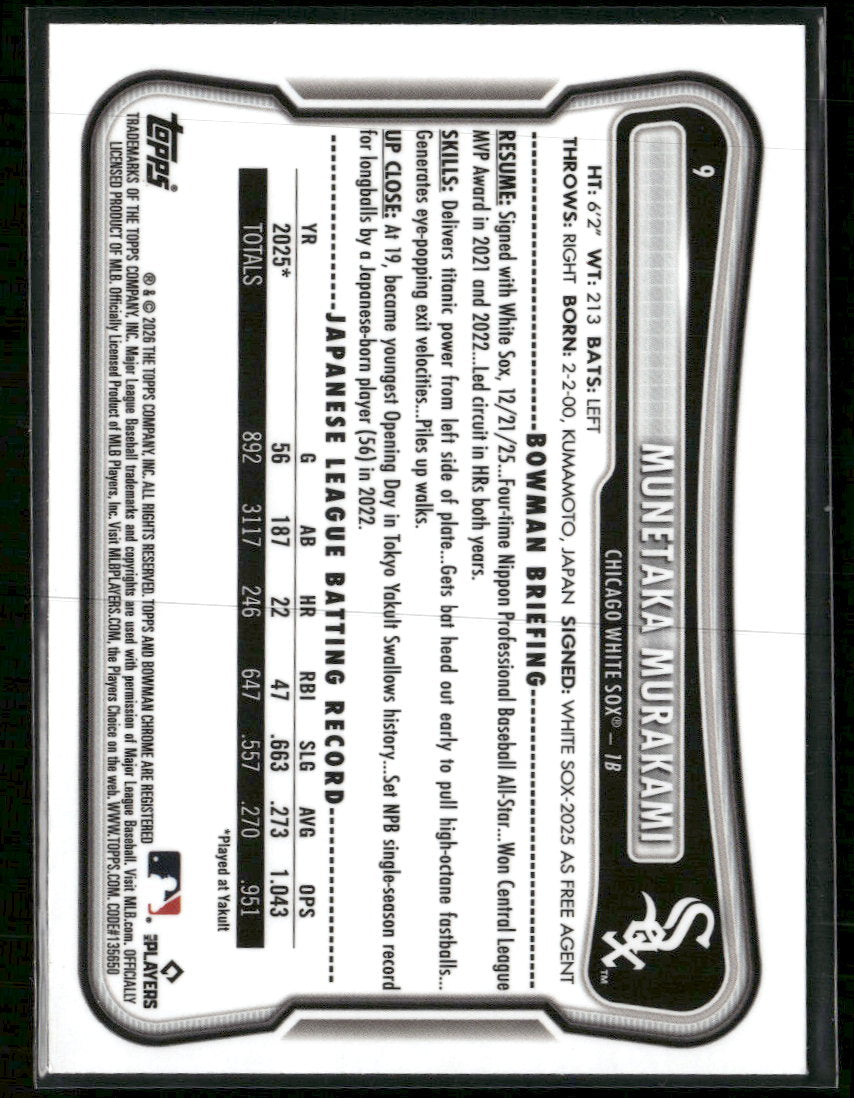 2026 Bowman Rookie Red RC Logo Munetaka Murakami Rookie #9