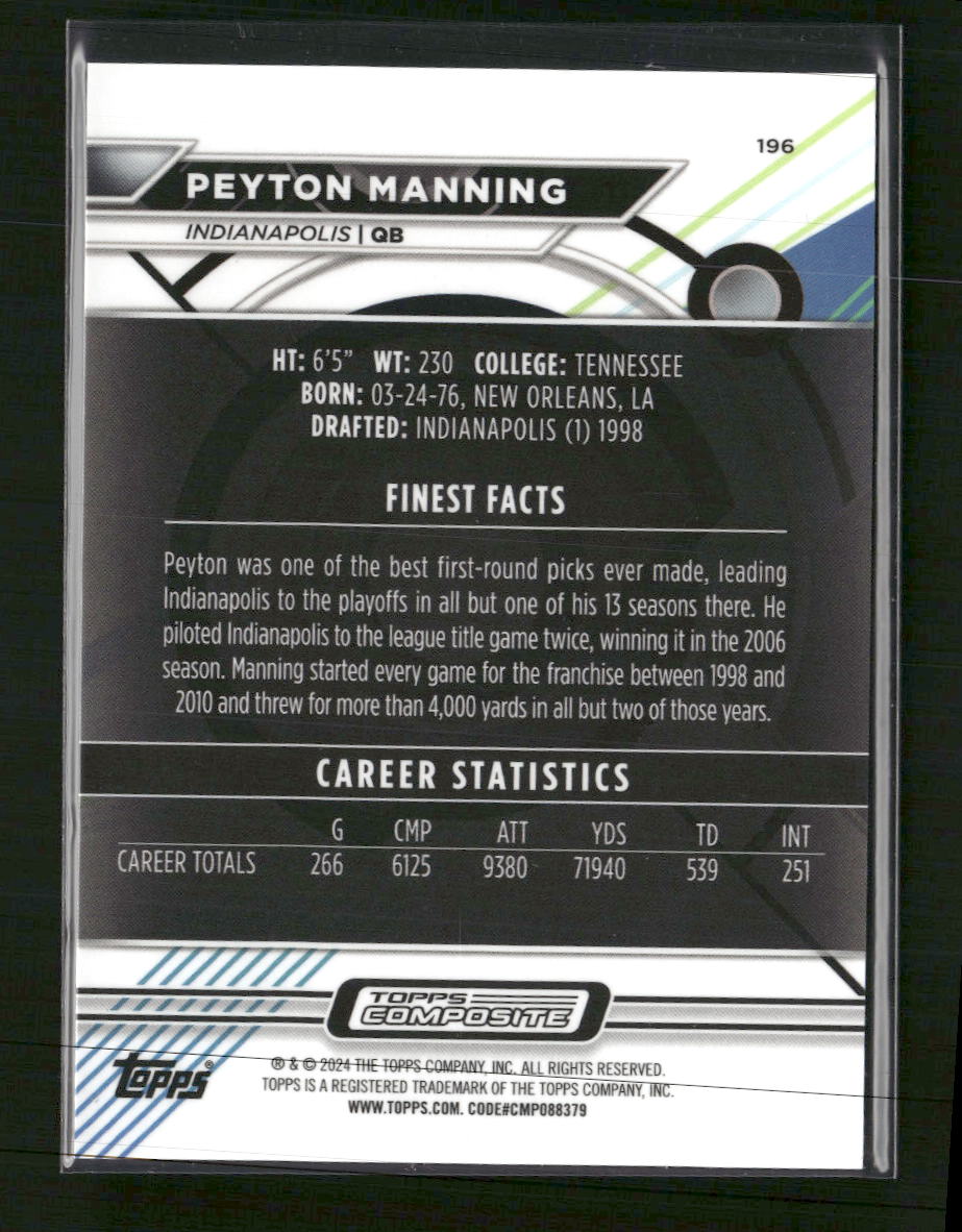 2023 Topps Composite Finest Blue Refractor Peyton Manning #/199 #196
