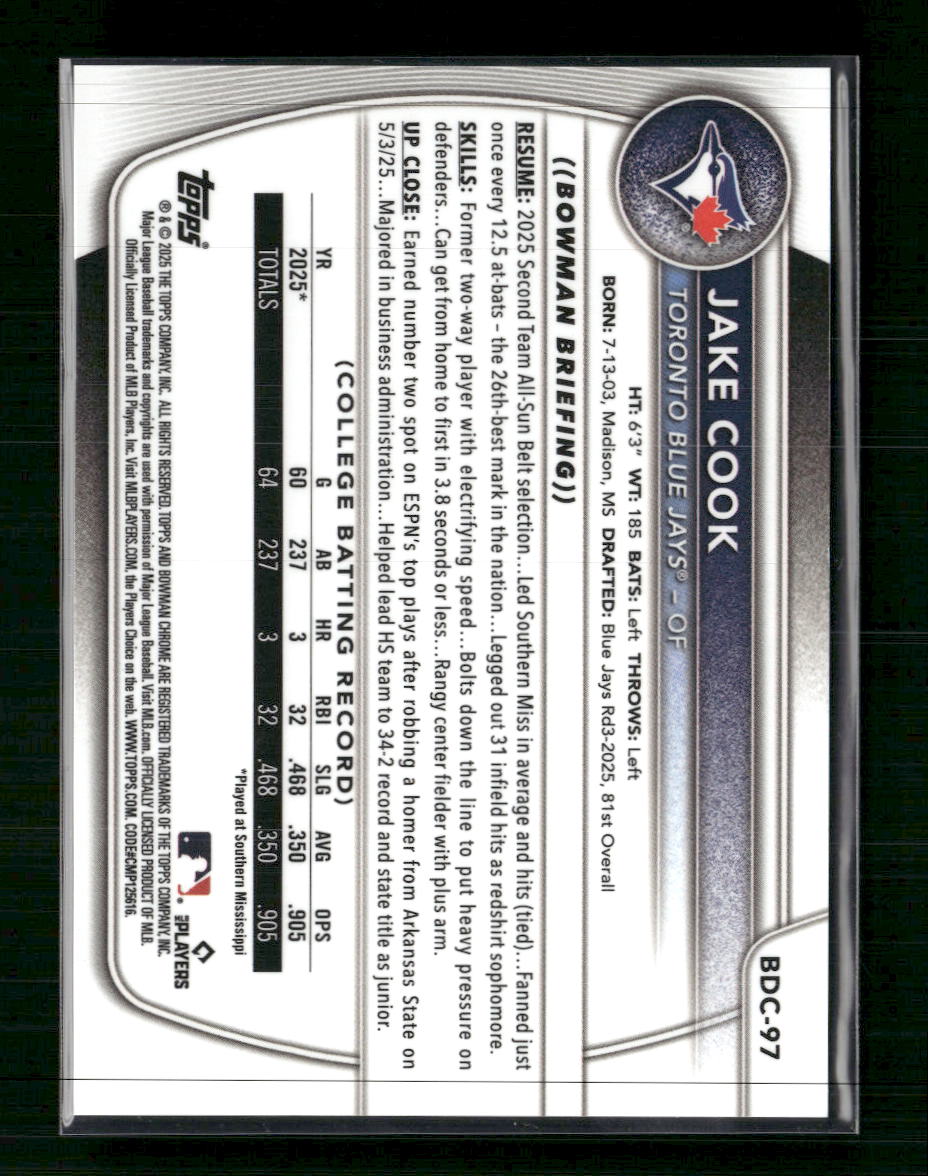 2025 Bowman Draft Chrome Gold Mojo Refractor Jake Cook #/50 #BDC-97