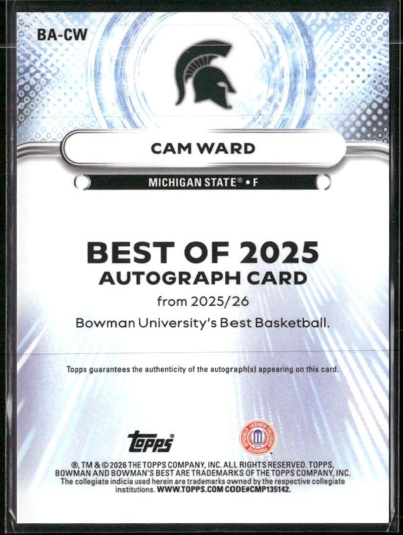 2026-26 Bowman U Best of 2025 Gold Auto #/50 Cam Ward #BA-CW