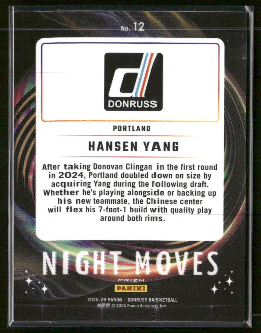 2025-26 Panini Donruss Night Moves Rookie Card Hansen Yang  #12