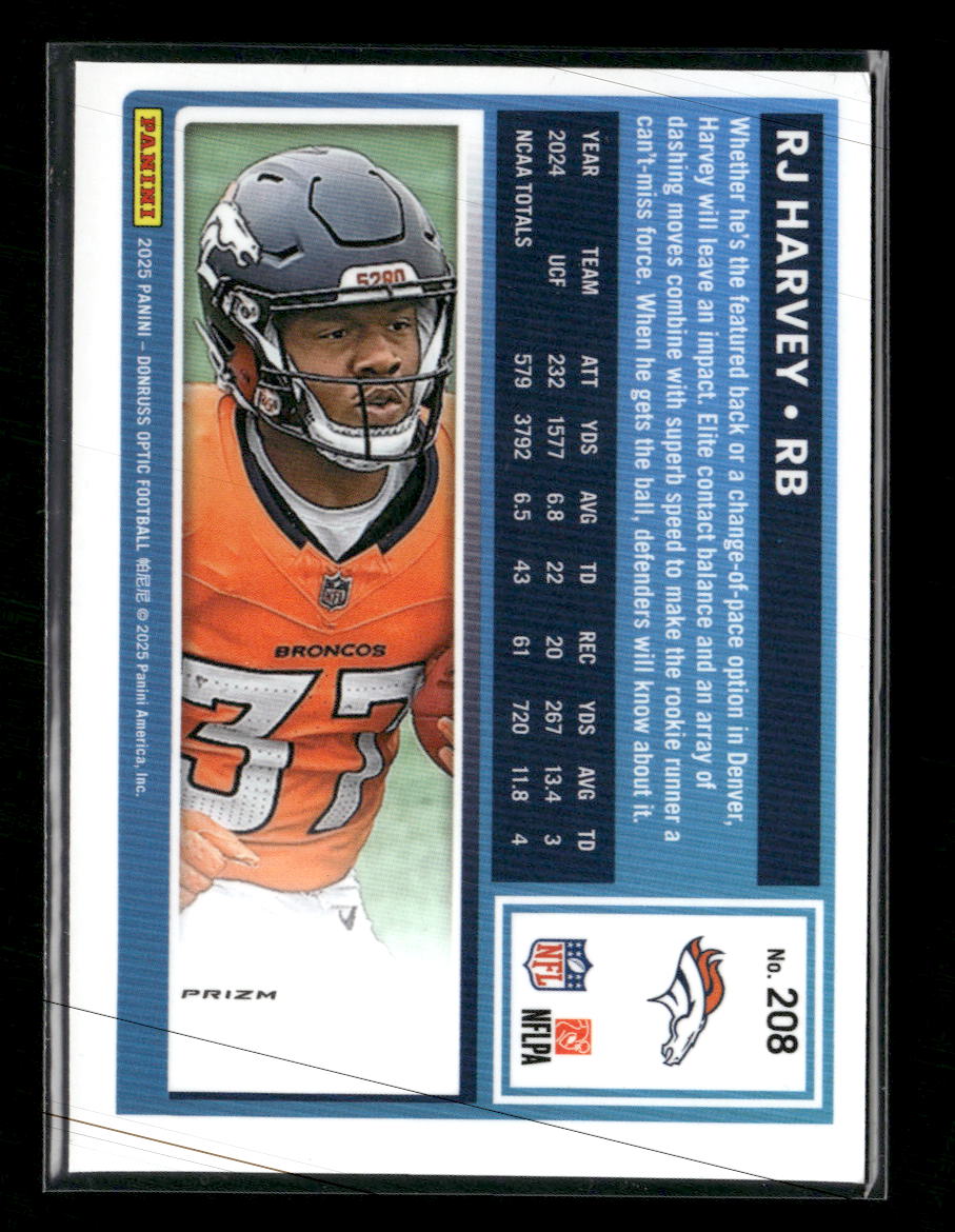 2025 Donruss Optic One Hundred RJ Harvey Rookie #208