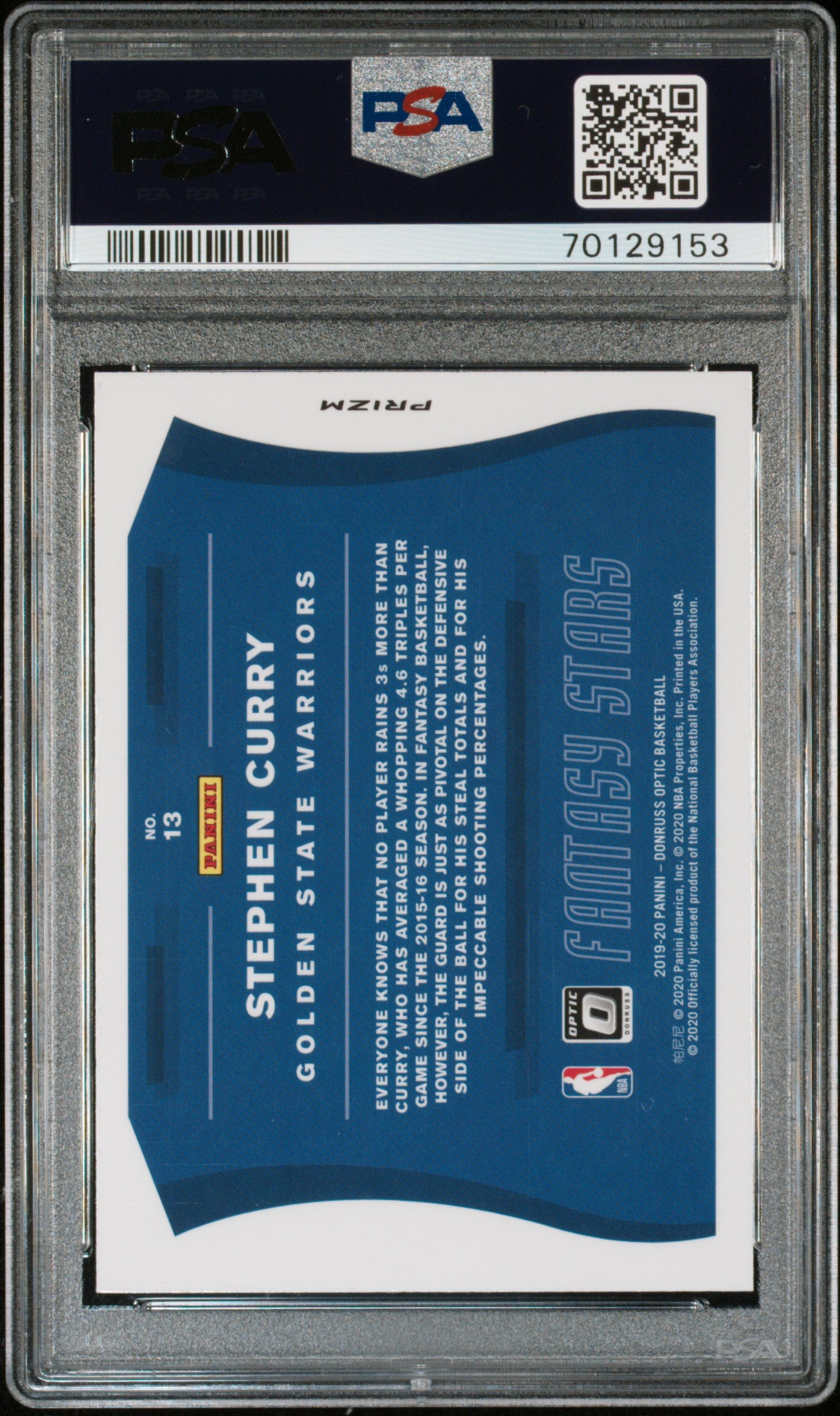 2019 Panini Donruss Optic Fantasy Stars Fantasy Stars-Holo Stephen Curry PSA 10